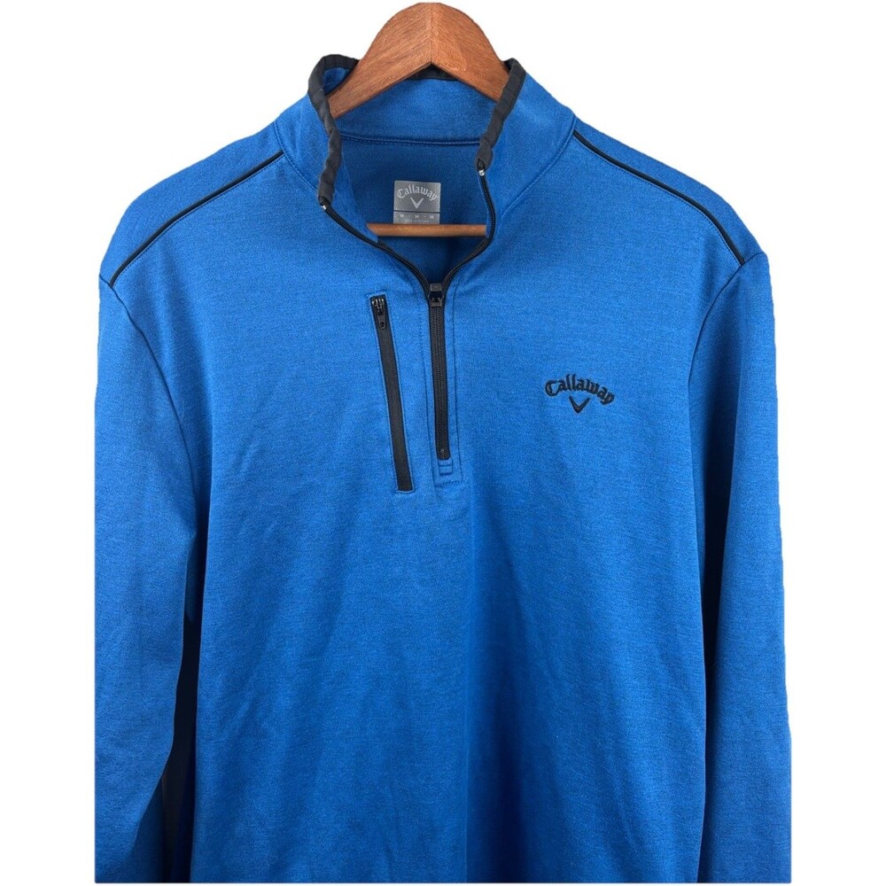 Callaway Sweater Mens Medium Blue Pullover 1/4 Zip Long Sleeve Golf W/ Pockets